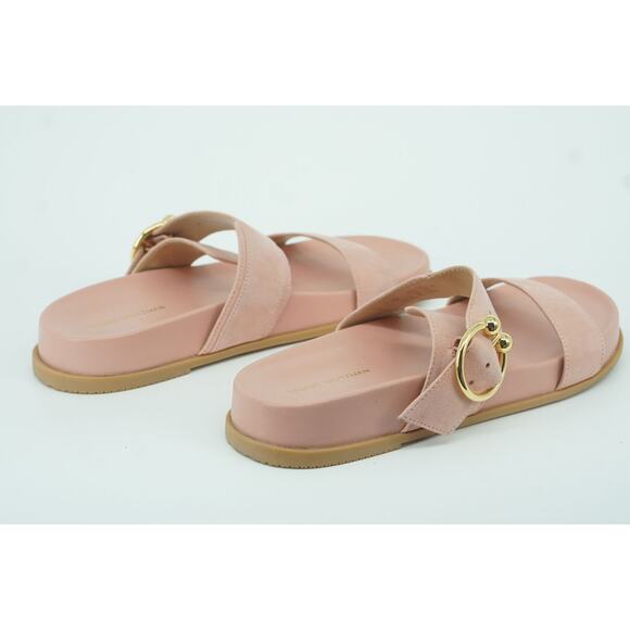 Stuart Weitzman Joni Buckle Slide Pink Leather Sandals Size 6.5 New Flat $395 - Picture 5 of 10